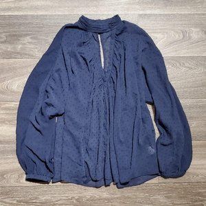 NAVY SWISS DOT YORYU CHIFFON BOHO TOP